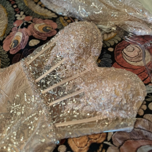 Sherri Hill light pink corset top sheer formal sequined dress style# 54919 - Picture 7 of 9